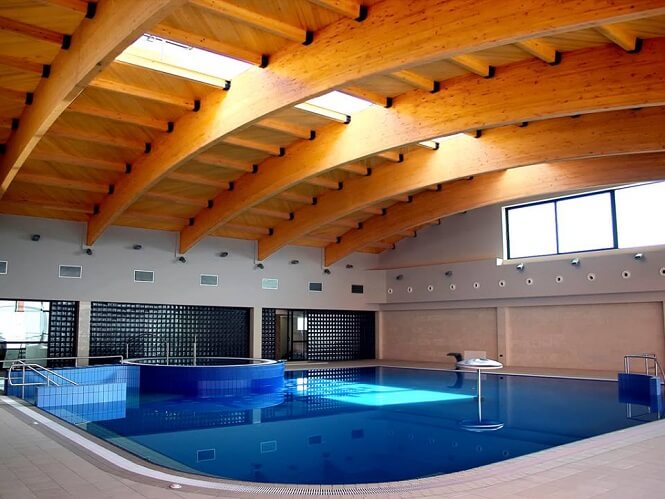 solid pine wood beams in a pool