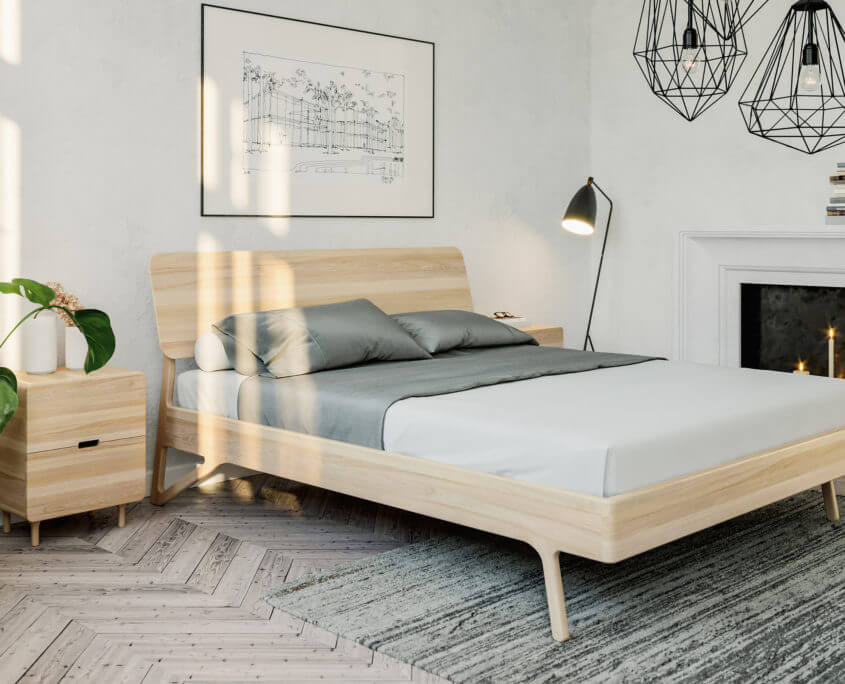 מיטה מעץ אלון בעיצוב מינימליסטי